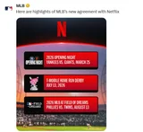 Netflix Secures MLB Broadcasting Rights... Enters U.S. Professional Baseball Broadcasting Market with ESPN and NBC