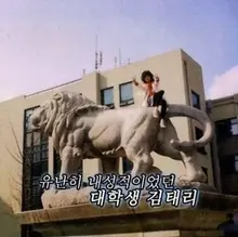 김태리가 경희대학교 사자상에 올라간 이유.jpg