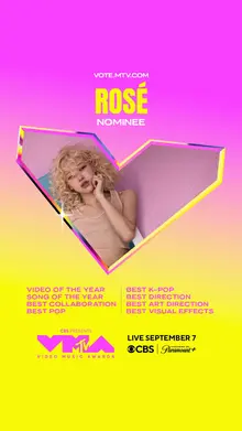Rosé, được đề cử 8 hạng mục tại MTV VMA... Tham gia cùng Bruno Mars trong bài hát 'APT.' để tranh giải lớn