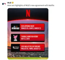 넷플릭스, MLB 중계권 확보... ESPN·NBC와 함께 미국 프로야구 중계 시장 진출