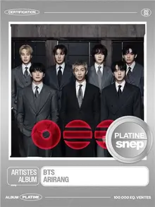 BTS ‘ARIRANG’ Certified ‘Platinum’ in the Album Category by France’s SNEP—Within One Month
