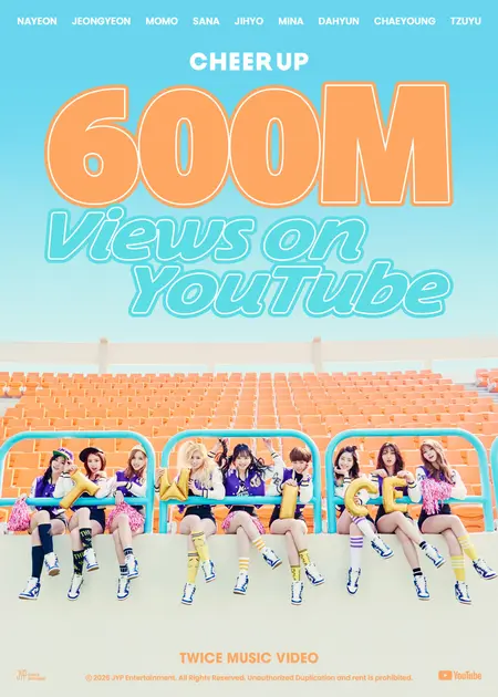 TWICE's “Cheer Up” MV surpasses 600 million views…5th all-time