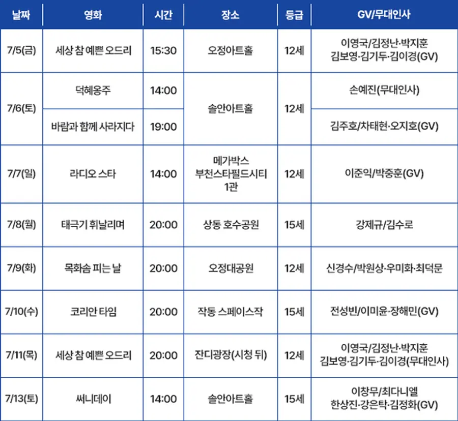 '찾아가는 동네 영화관'과 '한여름 밤의 시네 페스타' 시간표