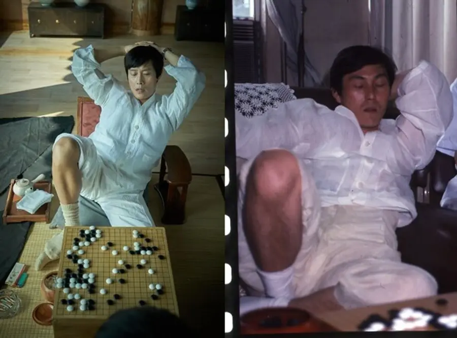 조훈현 국수의 실제 경기 모습(오른쪽)을 반영한 〈승부〉의 장면