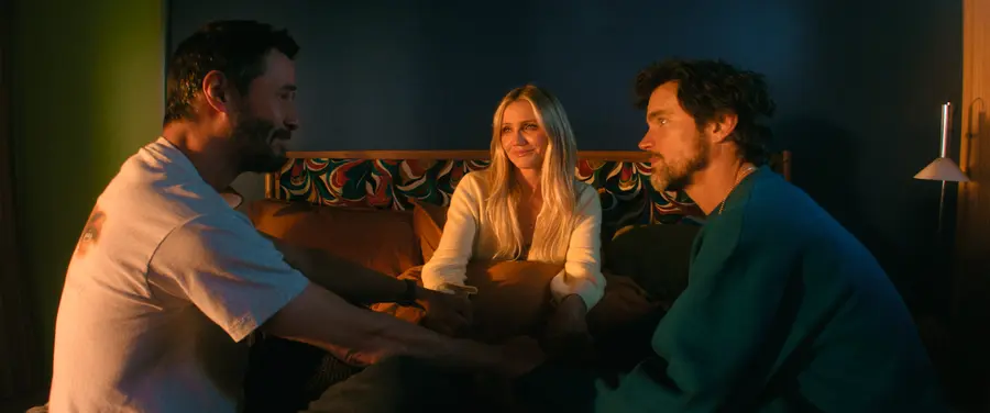 Keanu Reeves, Cameron Diaz and Matt Bomer in "Outcome," premiering April 10, 2026 on Apple TV.