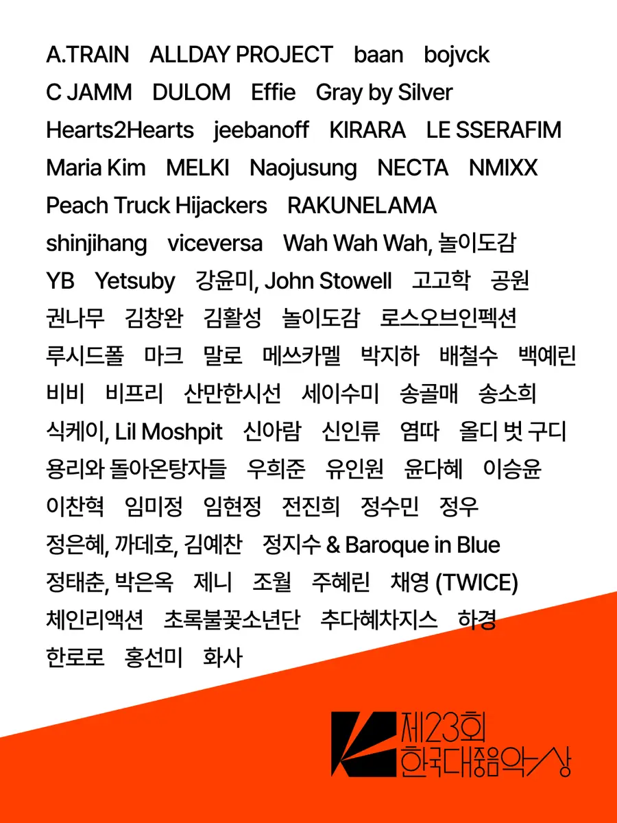 List of Nominees for the 23rd Korean Popular Music Awards [Provided by Korean Popular Music Awards]