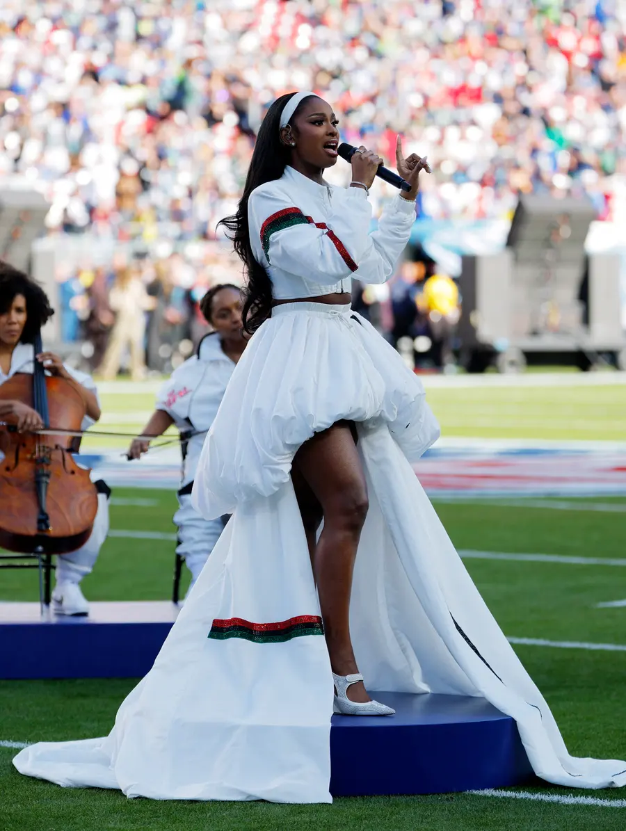 Football - NFL - Super Bowl LX - New England Patriots v Seattle Seahawks - Levi's Stadium, Santa Clara, California, United States - February 8, 2026 Singer Coco Jones performs "Lift Every Voice and Sing" before the game REUTERS/Mike Blake 