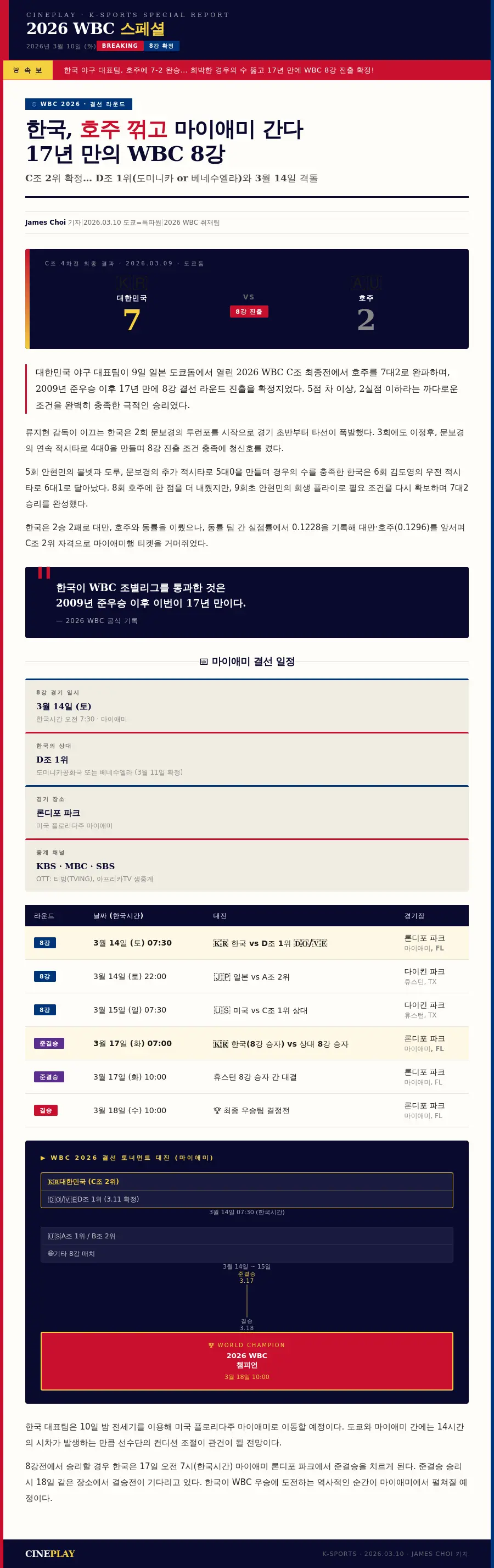 'WBC Quarterfinal Schedule and Bracket' Utilizing AI