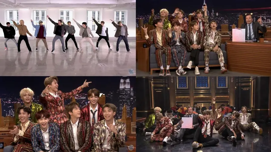BTS, broadcast footage during their 2018 appearance on the U.S. NBC 'The Tonight Show Starring Jimmy Fallon' [Provided by Big Hit]