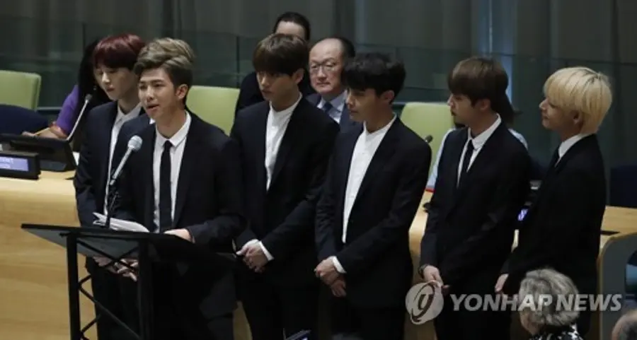 2018 年於聯合國總部演講的 BTS（防彈少年團）［EPA=聯合通訊社］