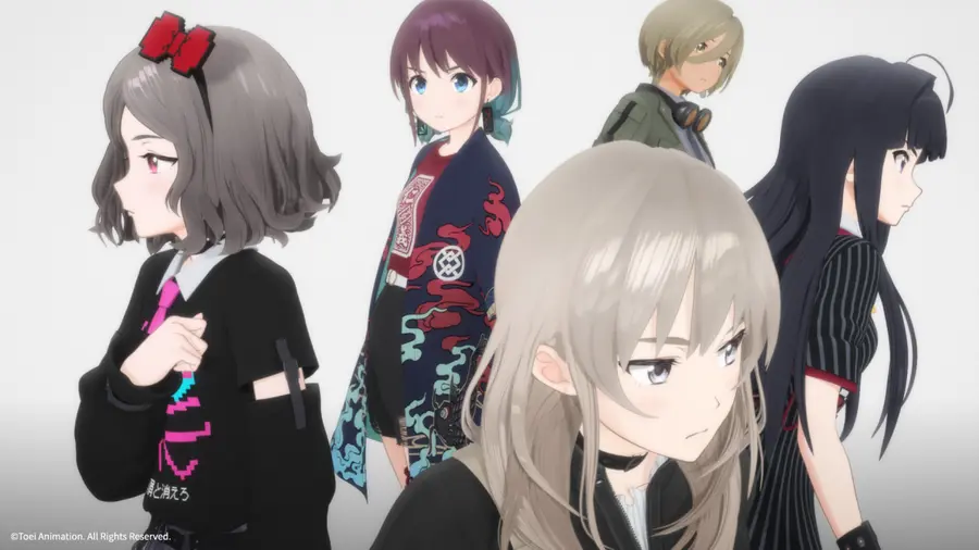 トモ、ニナ、ルパ、スバル、モモカ（左から時計回り） 〈劇場版 総集編 ガールズバンドクライ いじゃないか、未来.〉 スチル