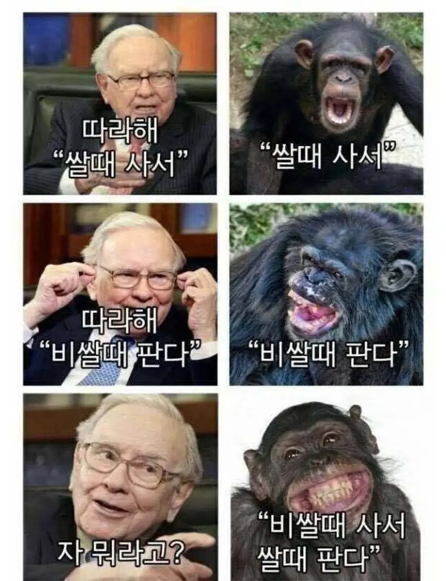 「高いときに買って安く売る」（左の人物はウォーレン・バフェット）