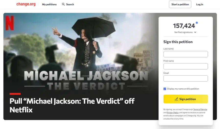 A petition posted on an online petition site to ‘Take down The Michael Jackson Trial: Verdict on Netflix’ surpassed 150,000 signatures.