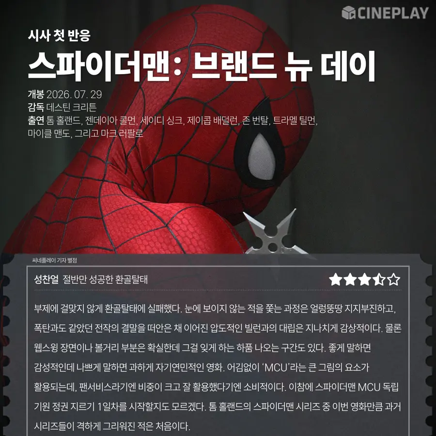〈Spider-Man: Brand New Day〉 điểm đánh giá của phóng viên CinePlay