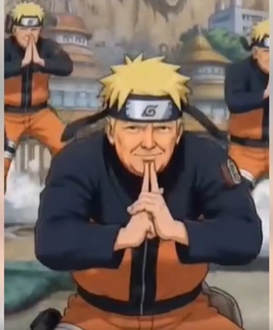 日本アニメ「NARUTO（ナルト）」のキャラクターとドナルド・トランプ米大統領を合成した画像［トゥルース・ソーシャルのキャプチャ。再販売およびDB利用禁止］