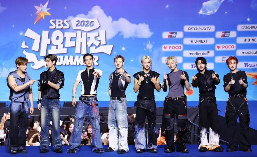 Stray Kids at the blue-carpet event for the 2026 SBS Gayo Daejeon Summer