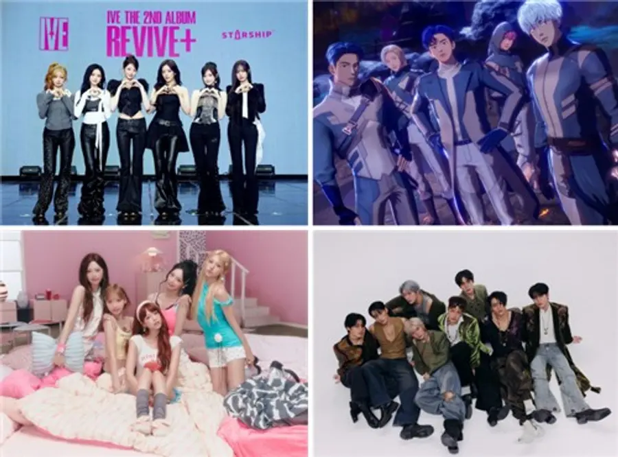 Nhóm IVE (theo chiều kim đồng hồ), PLAVE, ATEEZ, RESCENE [Starship, Blast, KQ và The Muze Entertainment cung cấp. Cấm bán lại và sử dụng cơ sở dữ liệu]